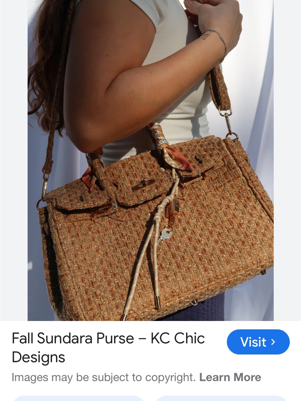 KC Chic Designs Fall Sundara Metallic Woven Satchel Crossbody Purse Gold - Picture 9 of 9